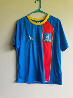 TED LASSO Blue & Red Soccer Jersey with Yellow Trim - Halloween - Medium